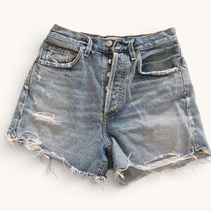 AGOLDE High Rise Button Fly Distressed Denim Cutoff Shorts Size 26